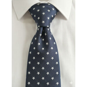 Tommy Hilfiger navy blue silver star silk tie Americana freedom - 57.5"